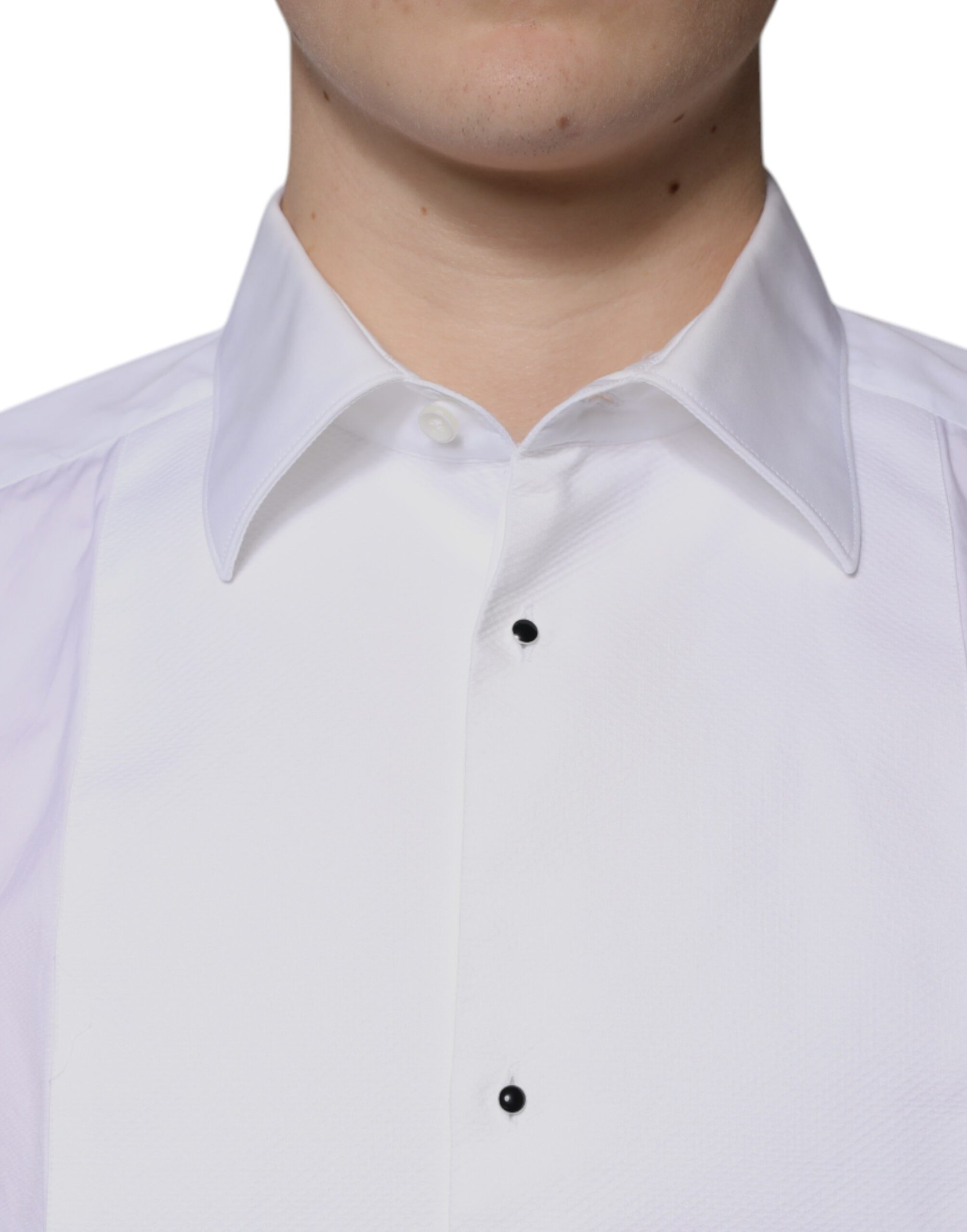 Dolce & Gabbana White Bib Cotton Poplin GOLD Men's Shirt